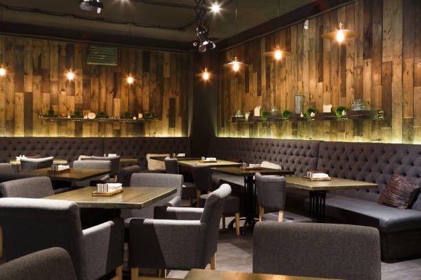 istock Cozy wooden interior of restaurant, copy space 850823868