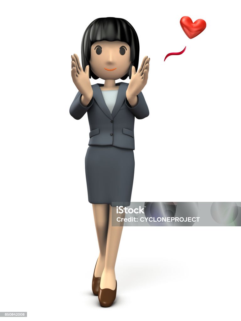 A young woman in a suit that encourages you. A young woman in a suit that encourages you.  3D illustration Adult Stock Photo