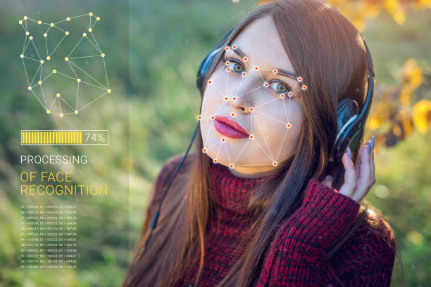 istock Concept of a technology of face recognition on polygonal grid is constructed by points of IT security and protection ID 850852996