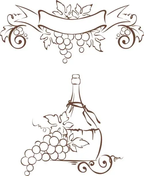 Vector illustration of Frame from grapes and bottle