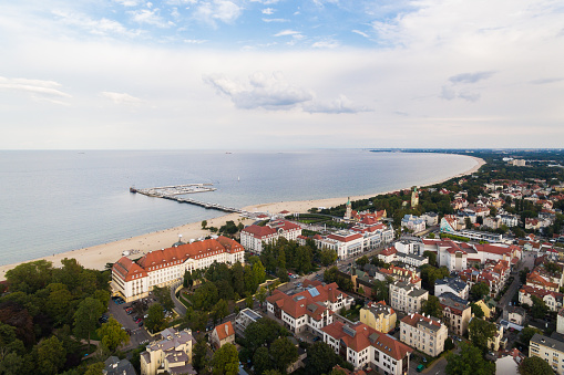 Aerial view of the cityscape of Sopot in evening
