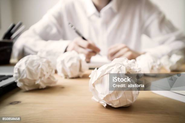 Crumpled Papers And Overwork Stock Photo - Download Image Now - Author, Writing - Activity, Crumpled