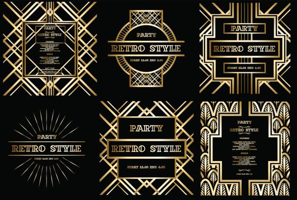 vector retro pattern for vintage party vector retro pattern for vintage party Gatsby style, Art Deco geometric gold pattern triangle building stock illustrations