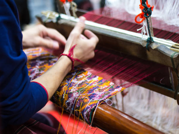 Weaving with local apparatus stock photo