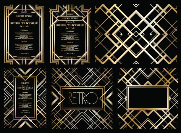 vector retro pattern for vintage party vector retro pattern for vintage party Gatsby style, Art Deco geometric gold pattern 1920 stock illustrations