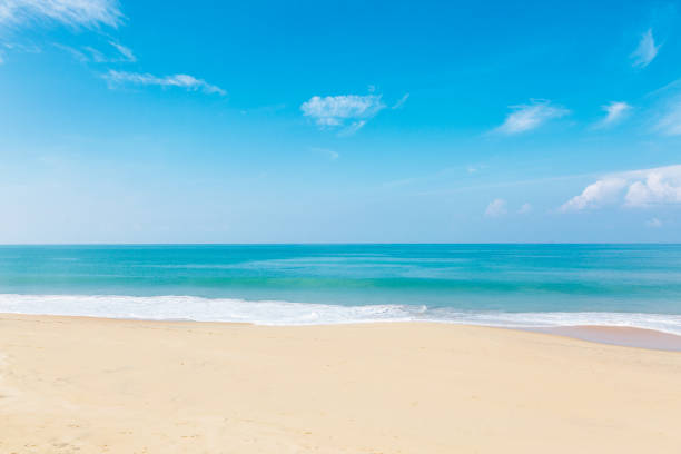 Blue lagoon and white beach on Sri Lanka. Sunny day with few clouds.