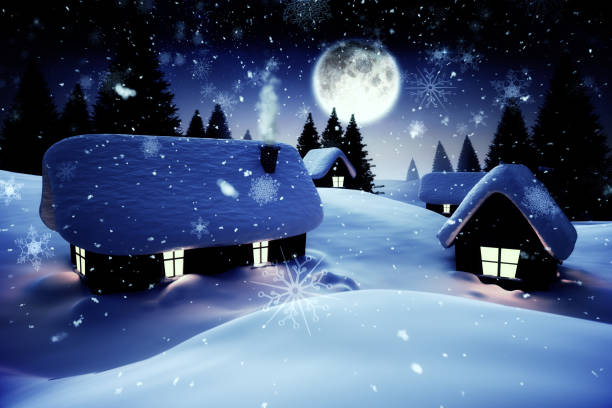 istock Snow covered village under full moon 850889750