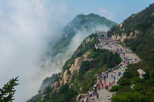 Lots of people visiting holly mountain Tai in Shandong province in China, Asia. Nikon D800, full frame, XXXL.