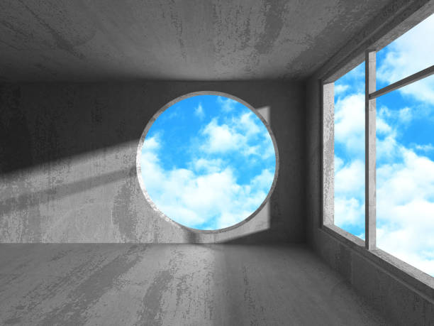 istock Concrete room wall construction on cloudy sky background 850889812