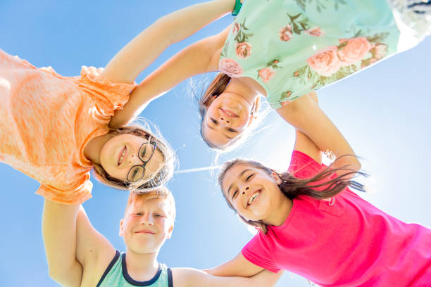 Group of child have fun on a field