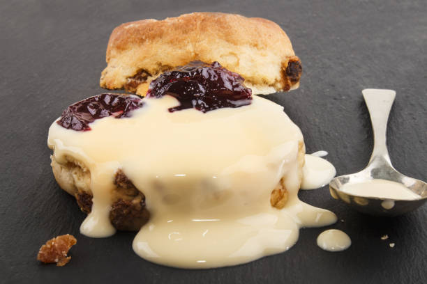 istock raisin scone with fresh custard on slate 850916824