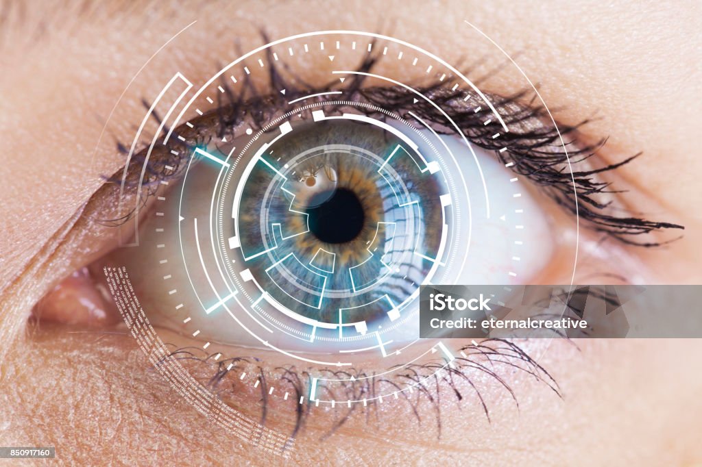 Eye viewing digital information Eyes of technologies in the futuristic Eye Stock Photo