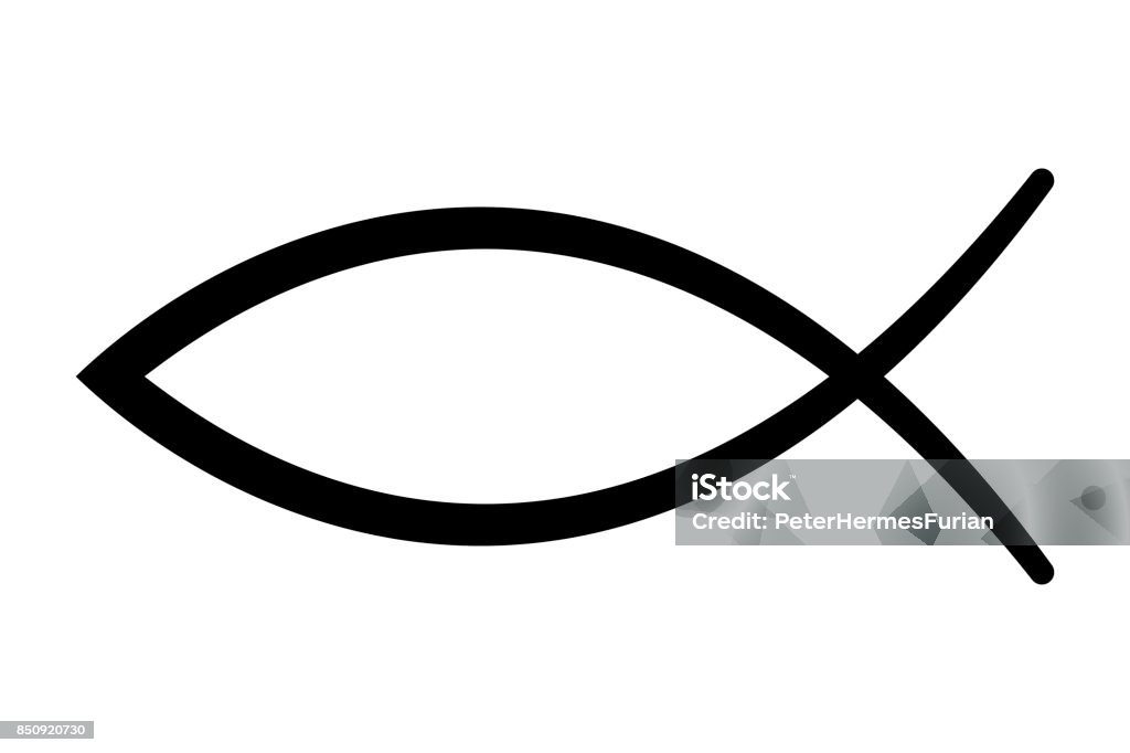 Sign of the fish, symbol of Christian art Sign of the fish, a symbol of Christian art, also known as Jesus fish. Symbol consisting of two intersecting arcs. Also called ichthys or ichthus, the Greek word for fish. Black illustration. Vector. Fish stock vector