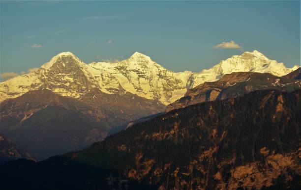 夏の夕日ベルナー ・ オーバーランド、スイスの山々 - berne switzerland thun jungfrau ストックフォトと画像