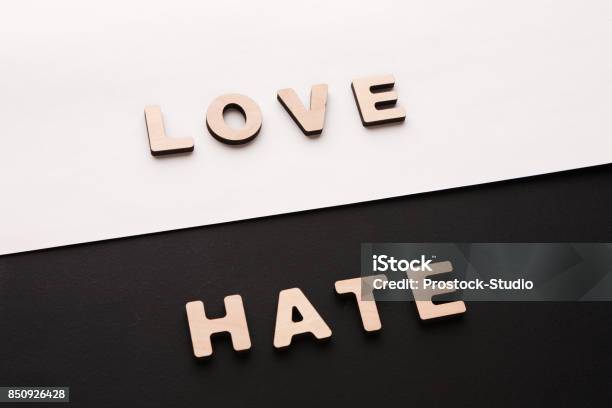 Words Love And Hate On Contrast Background Stock Photo - Download Image Now - Furious, Love - Emotion, Abstract