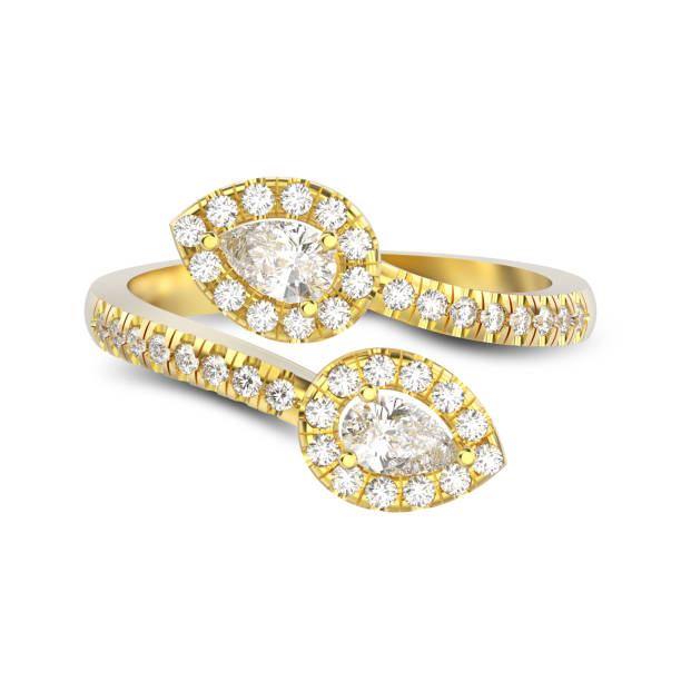 istock 3D illustration isolated yellow gold leaflet diamond ring with shadow 850926936