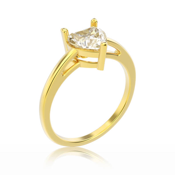 istock 3D illustration isolated yellow gold engagement ring with diamond heart with reflection 850926994