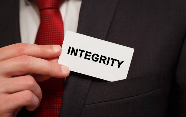 istock Businessman putting a card with text Integrity in the pocket 850932772