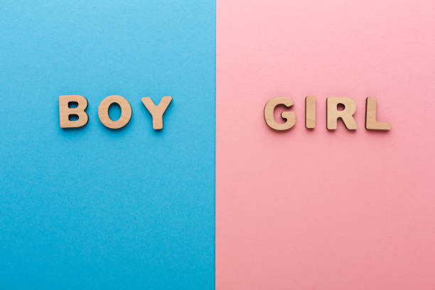 Words Boy and Girl on bright backgrounds Words Boy and Girl on bright backgrounds. Unknown baby gender, uncertainty and doubt concept gender stereotypes stock pictures, royalty-free photos & images