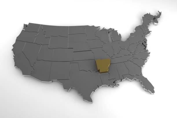 istock United States of America, 3d metallic map, with Arkansas state highlighted. 3d render 850938038