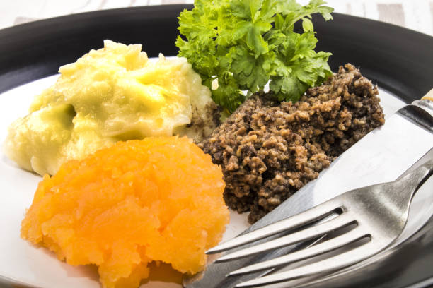 istock typical scottish food, haggis with mashed potatoes and mashed potatoes 850940212