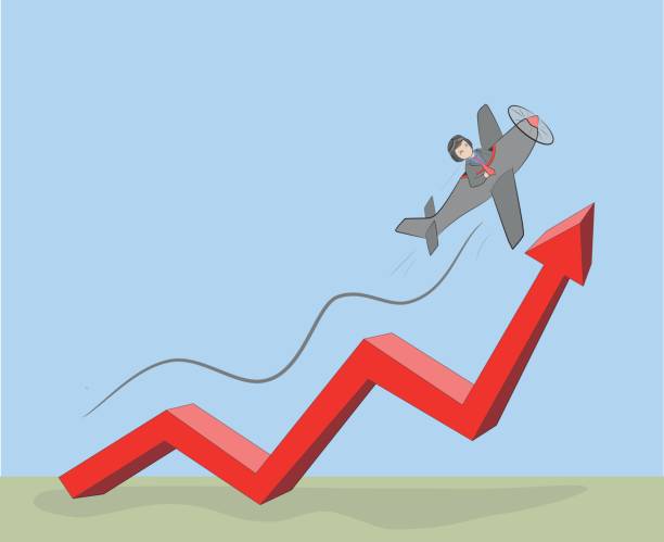 istock The businessman on the plane flies on the chart. business development. vector illustration. 850948006