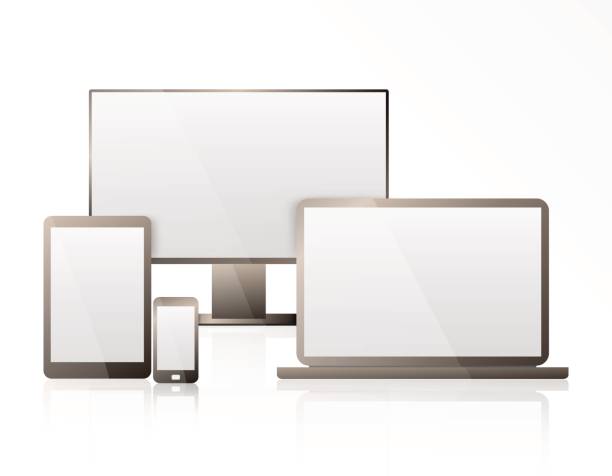 Realistic Computer, Laptop, Tablet and Mobile Phone with Transparent Wallpaper Screen Isolated. Set of Device Mockup Separate Groups and Layers. Easily Editable Vector Realistic Computer, Laptop, Tablet and Mobile Phone with Transparent Wallpaper Screen Isolated. Set of Device Mockup Separate Groups and Layers. Easily Editable Vector. raincoat stock illustrations