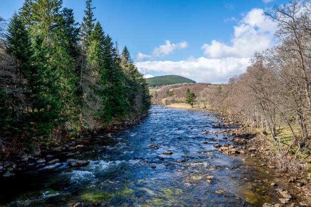 A view of Dee river from the bridge near Balmoral Castle, Aberdeenshire, Scotland stock photo
