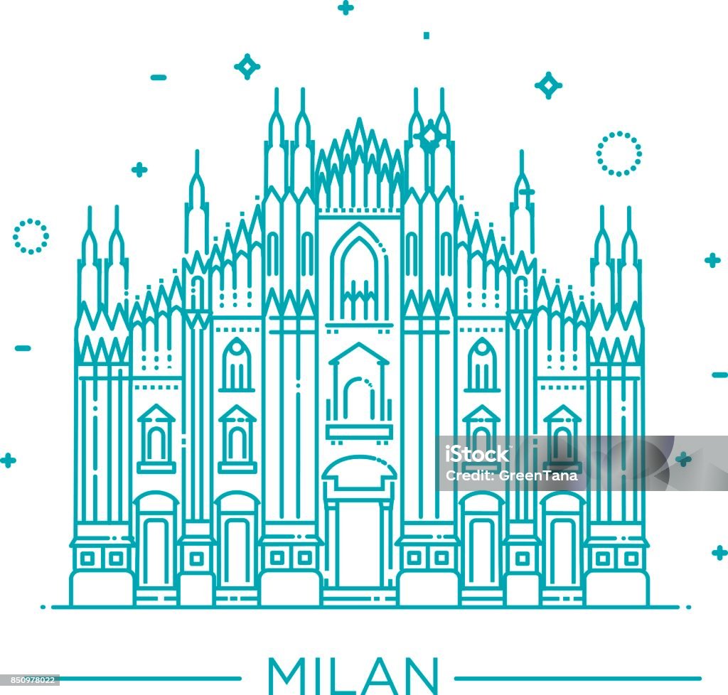 Illustrazione vettoriale del Duomo di Milano, Milano, Italia. - arte vettoriale royalty-free di Milano