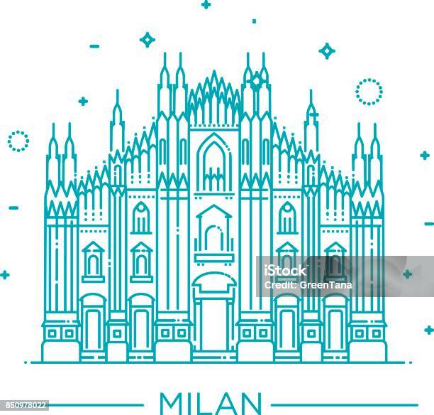 Illustrazione Vettoriale Del Duomo Di Milano Milano Italia - Immagini vettoriali stock e altre immagini di Milano