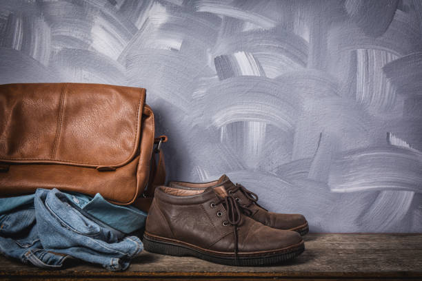 istock Vintage leather bag and clothing men style. 850982936