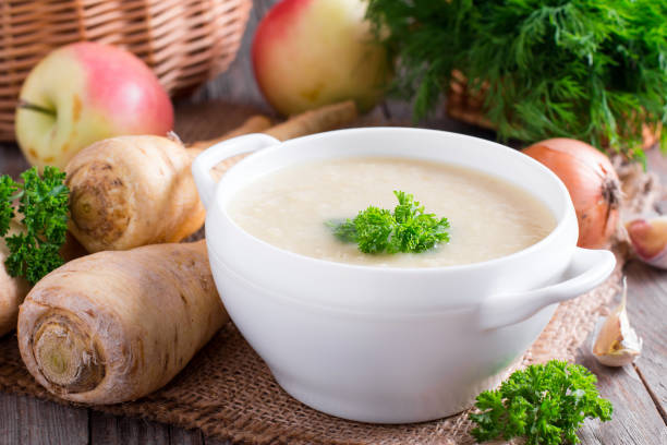 istock Vegetable soup puree with vegetables on a wooden table 850986894