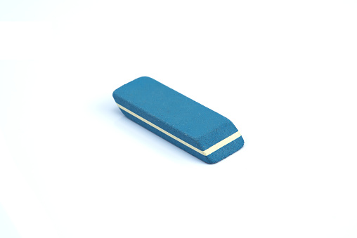 eraser isolated on white background in close up view for error and mistake concept