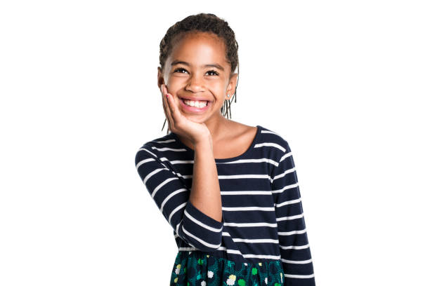 istock Adorable african little girl on studio white background 850991224