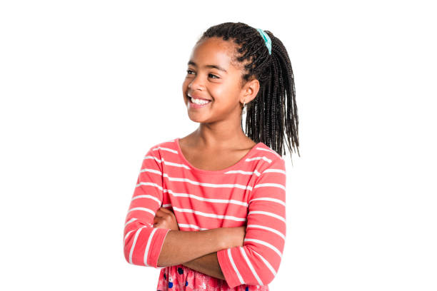 istock Adorable african little girl on studio white background 850991578