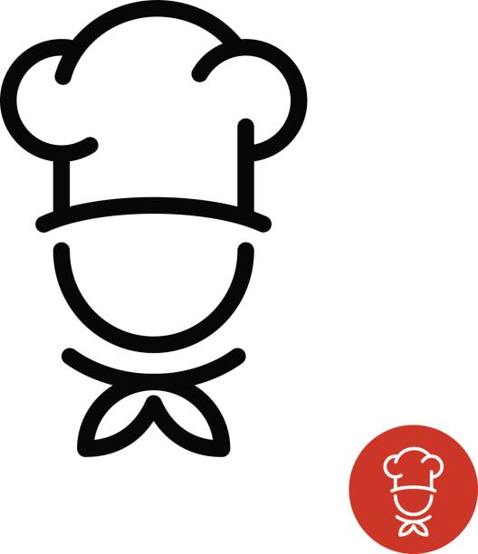 ilustrações, clipart, desenhos animados e ícones de chef em um símbolo de contorno de chapéu culinária. - chef
