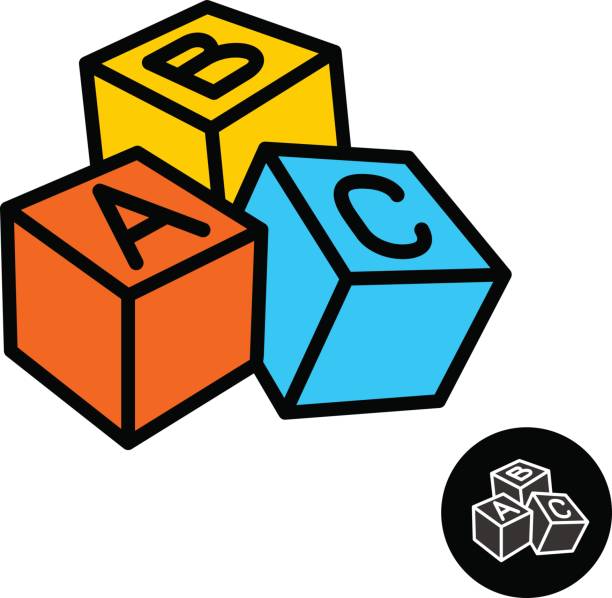 ilustraciones, imágenes clip art, dibujos animados e iconos de stock de bloques de abc con el icono de letras - cube baby child block