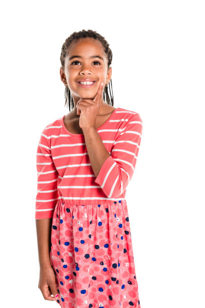 istock Adorable african little girl on studio white background 850992090