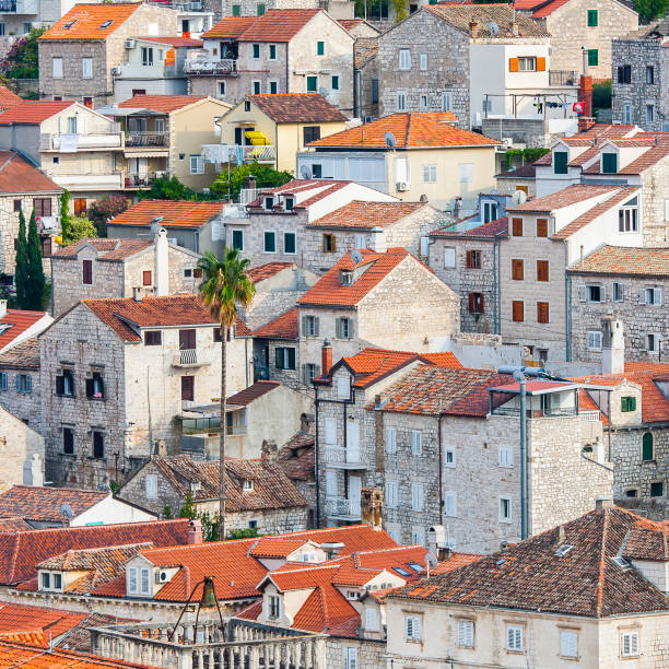 HVAR, CROATIA – CIRCA SEPTEMBER 2016: beautiful view of the town of Hvar on the island of Hvar in Croatia circa September 2016 in Hvar.HVAR, CROATIA – CIRCA SEPTEMBER 2016: beautiful view of the town of Hvar on the island of Hvar in Croatia circa September 2016 in Hvar.