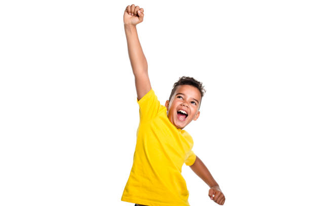 Adorable african boy on studio white background