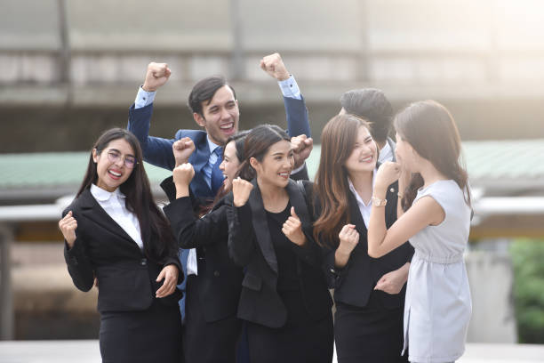 istock Business People Celebrating with arm raised up. 850995224