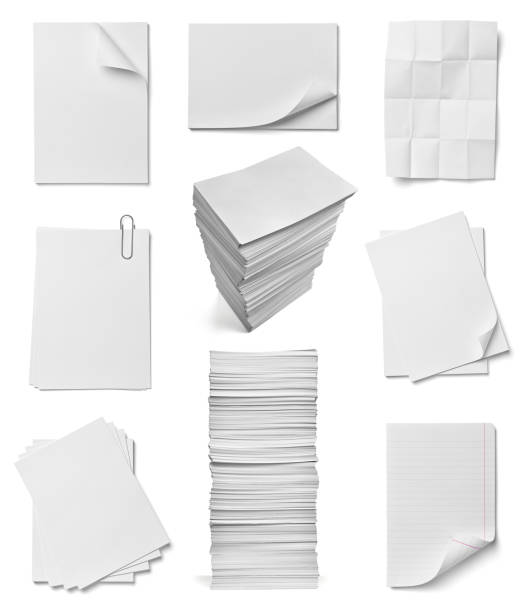 stack of papers with curldocuments office business collection of various  papers  on white background. each one is shot separately paper clip office supply stack heap stock pictures, royalty-free photos & images