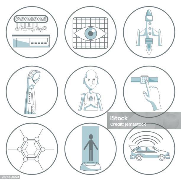 Scene Silhouette Color Sections Shading Of Set Collection Icons Tech Futuristic Elements Stock Illustration - Download Image Now