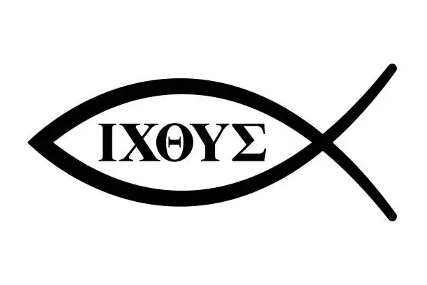 Vector illustration of Sign of the fish with Greek letters for Ichthus