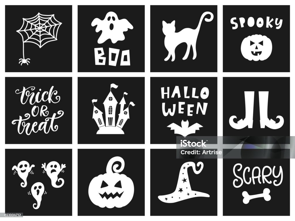 Halloween Templates, Badges Set Halloween Templates, Badges Set. Handwritten Ink Lettering and Hand Drawn Cartoon Doodles. Design Elements for Posters, Party Invitations, Stickers, Gift Cards. Vector illustration Abstract stock vector