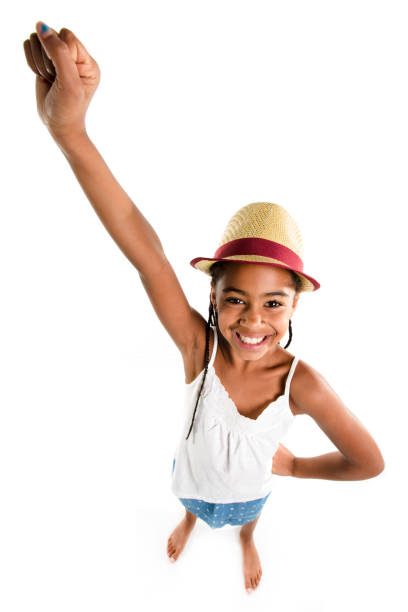 Adorable african little girl on studio white background