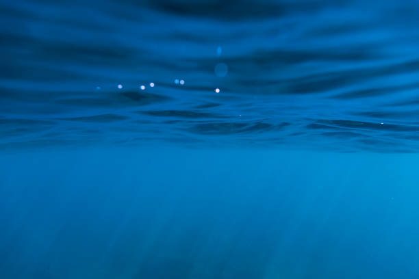 istock Waves underwater and sun rays. Blue ocean in underwater 851012592