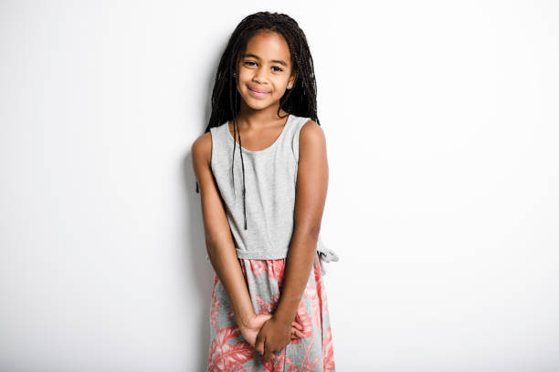 istock Adorable african little girl on studio gray background 851014762
