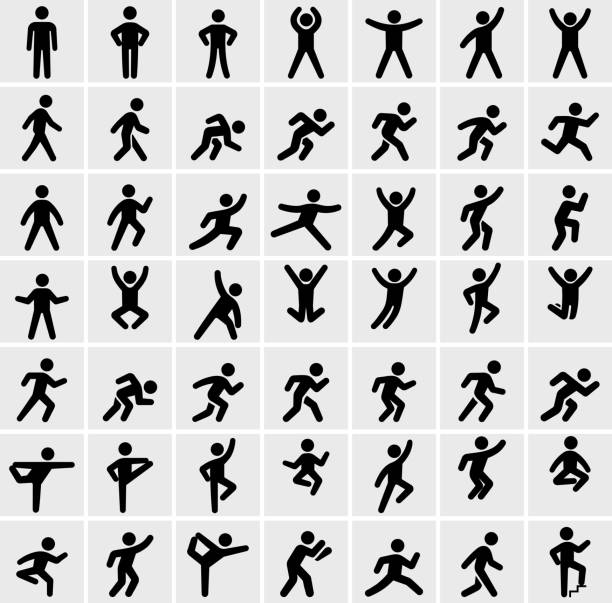 ilustraciones, imágenes clip art, dibujos animados e iconos de stock de gente en movimiento activo estilo de vida vector icon set - símbolo ilustraciones