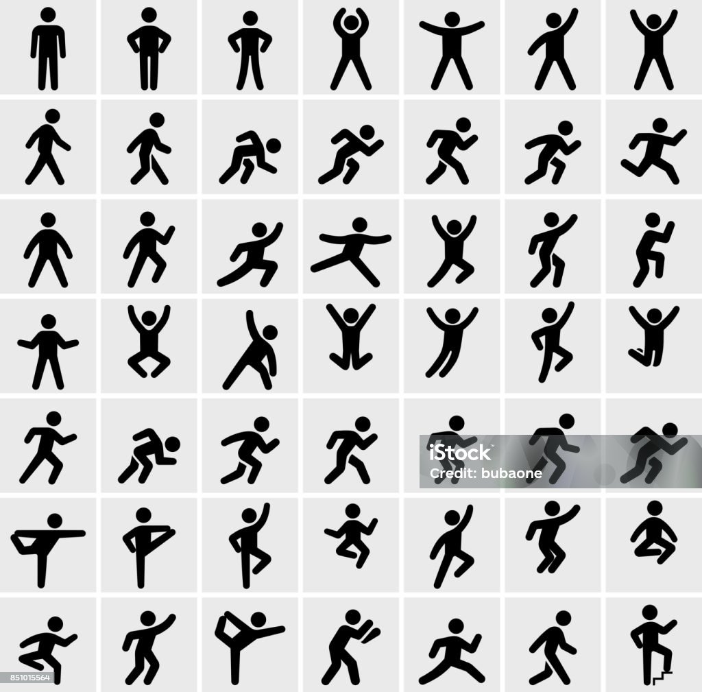 People in motion Active Lifestyle Vector Icon Set People in motion Active Lifestyle Vector Icon Set. This black and white icon set featured 49 icons of stick figure people in various positions. They are ideal to illustrate active and healthy lifestyle. Each icon is designed to be used on it's own or as part of this set. Icon stock vector
